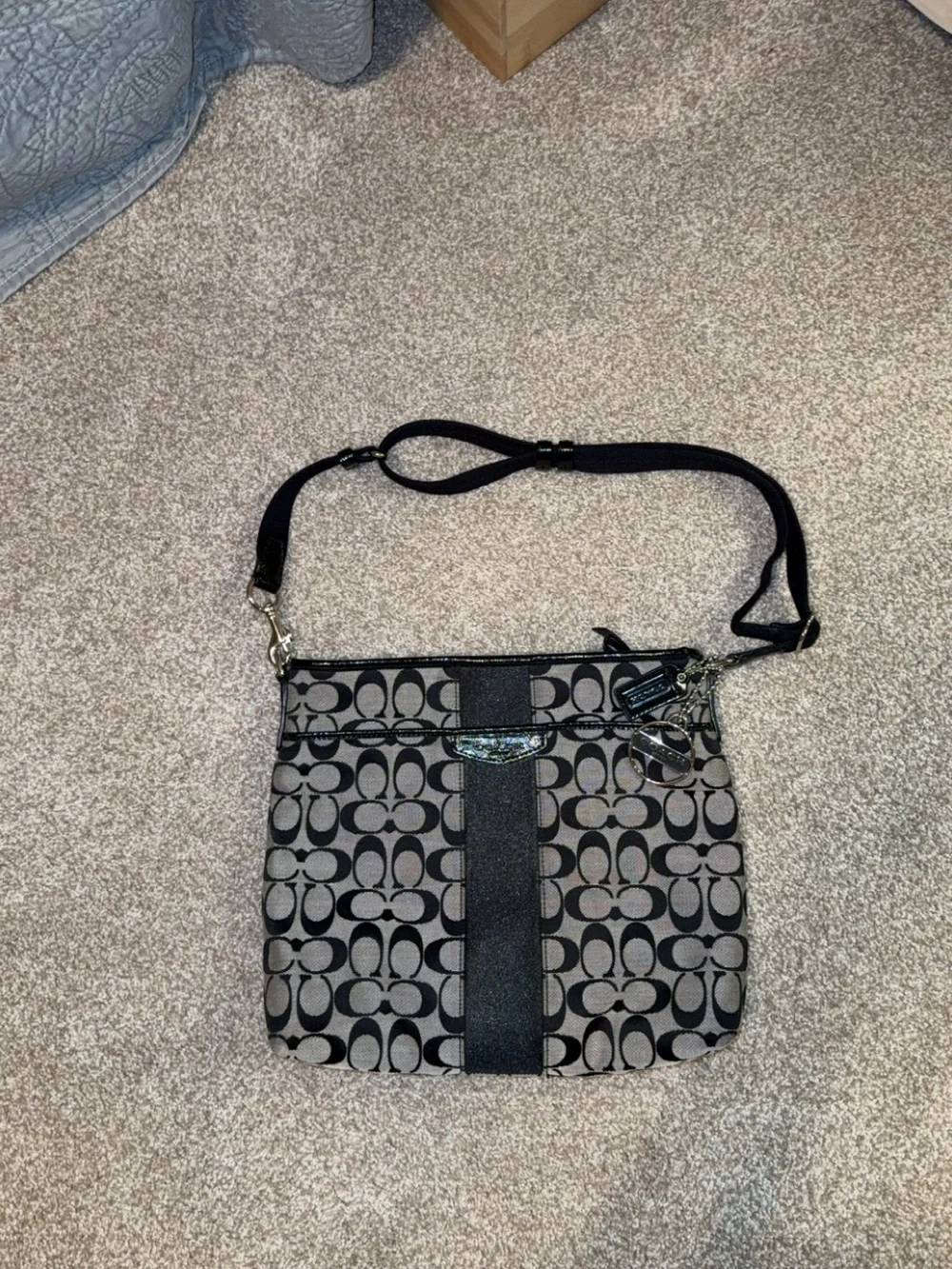 Coach Gray and Black Signature Jacquard Crossbody Bag